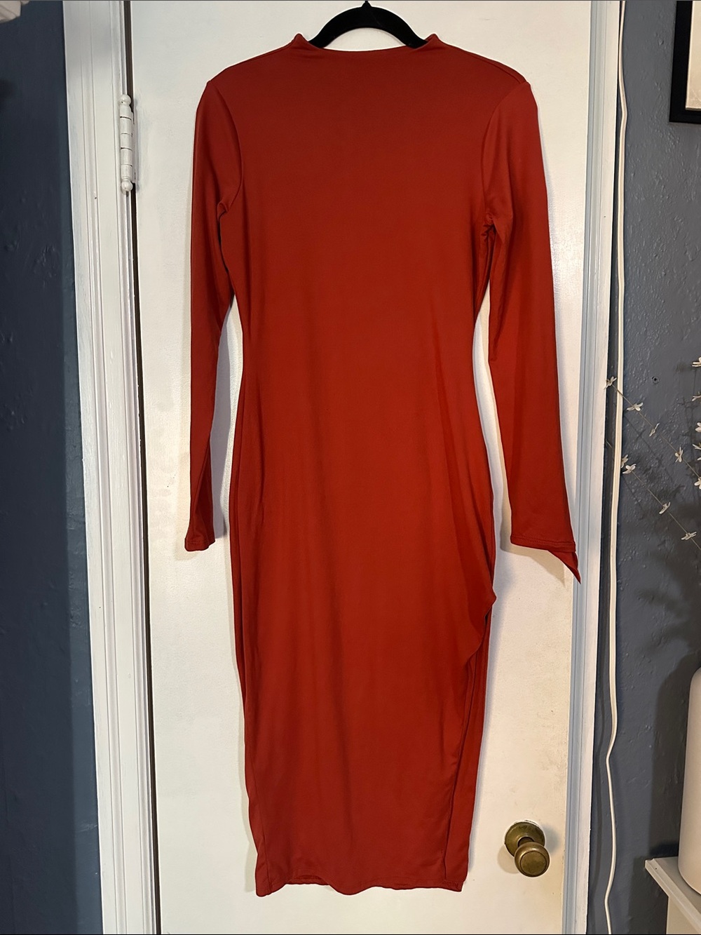 Fashion Nova Long Sleeve Rust Bodycon Midi Dress